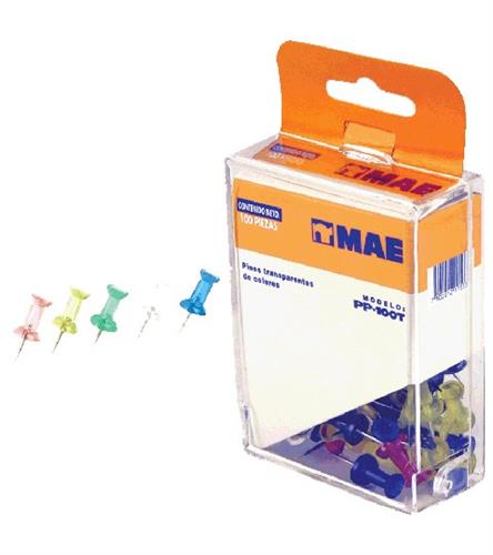 PIN MAE PP100 CABEZA PLASTICA DE COLORES CON PUNTA DE METAL 1 BLISTER 100 PZAS-MAE