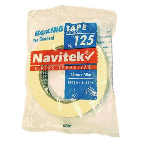 CINTA ADHESIVA MASKING TAPE NAVITEK 125 COLOR BLANCA DE 24 MM X 50 M 1 PZA-NAVITEK