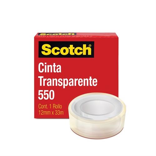 CINTA ADHESIVA CORTE FACIL SCOTCH 550 TRANSPARENTE DE 12 MM X 33 M 1 PZA-3M