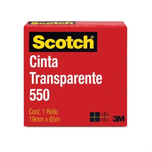 CINTA ADHESIVA CORTE FACIL SCOTCH 550 TRANSPARENTE DE 19 MM X 65 M 1 PZA-3M