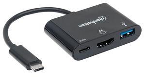 CONVERTIDOR USB HDMI 152037 SB 3.1 TIPO-C MACHO A HDMI USB TIPO-A Y USB TIPO-C NEGRO-MANHATTAN