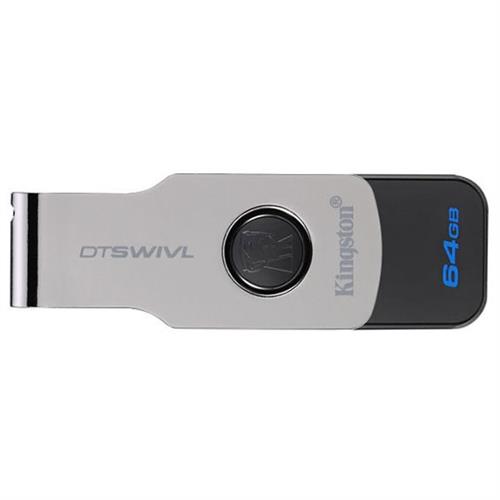 MEMORIA USB USB 3.0 DTSWIVL/64GB DE 64 GB NEGRO/PLATA-KINGSTONE