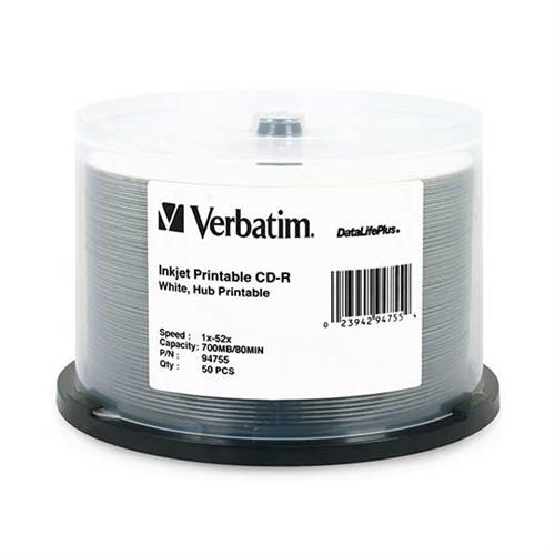 CD IMPRIMIBLE CD-R VERBATIM 94755 CAPACIDAD 700 MB VELOCIDAD 52X CAMPANA DE 50 PIEZAS-VERBATIM