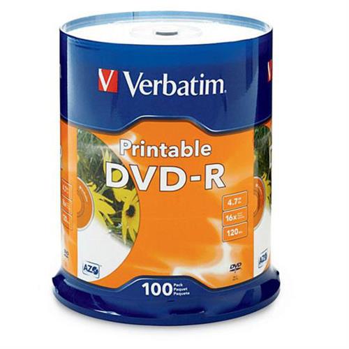 DVD DVD-R IMPRIMIBLE VERBATIM CAPACIDAD 4.7 GB VELOCIDAD 16X CAMPANA DE 100 PIEZAS-VERBATIM