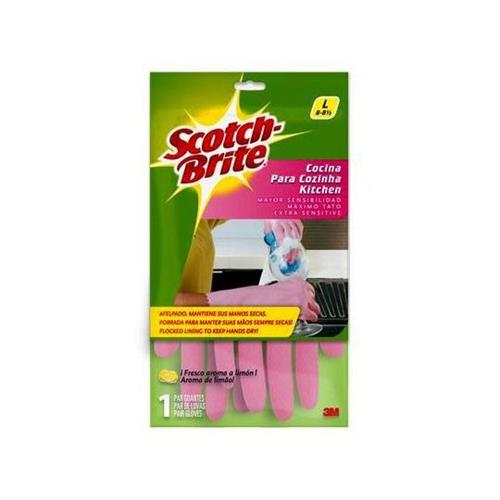 GUANTES DE DE HULE AFELPADO SCOTCH-BRITE DEL NUMERO 8 USO DOMESTICO COLOR ROSA 1 PZA-3M