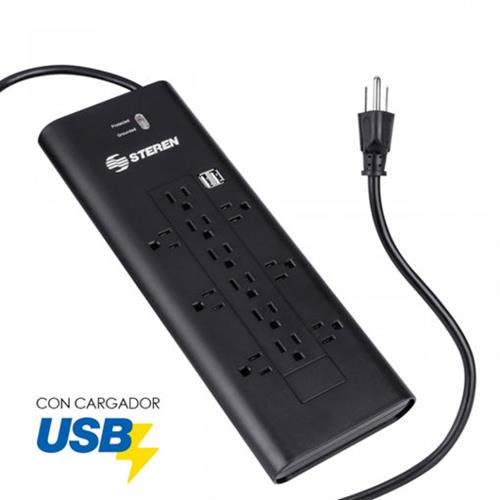 MULTICONTACTO 12 SALIDAS CON DOBLE CARGADOR USB STEREN 905-420-STEREN