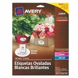 AVE-ETI-22804-ETIQUETAS OVALADAS BLANCAS BRILLANTE AVERY 22804 DE 3.81X6.3 CM 1 PAQUETE