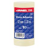 JAN-ADS-25512X3-CINTA ADHESIVA CORTE FACIL JANEL 255 TRANSPARENTE DE 12MM X 33M BLISTER C/10 PZAS